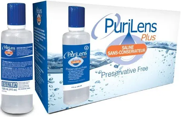 PuriLens Plus Preservative Free Saline 4 Fl Oz bottles, Pack of 12