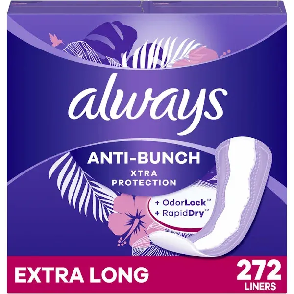 Always Anti-Bunch Xtra Protection Daily Liners Regular Length, 100 Ct