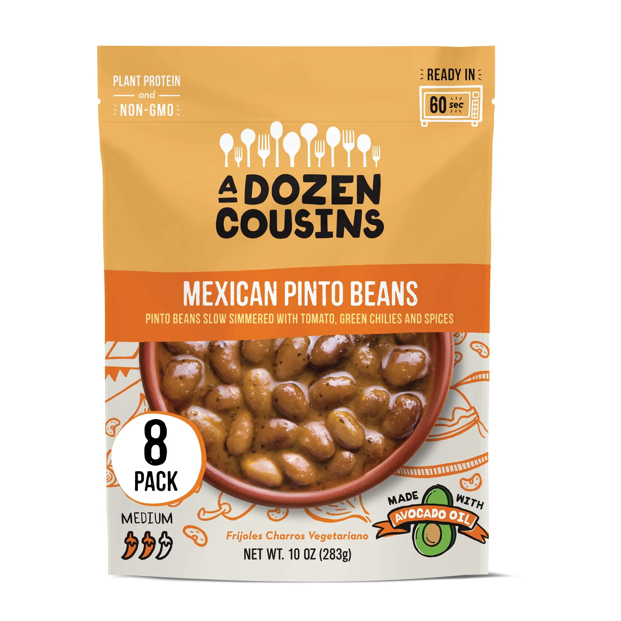 A Dozen Cousins Mexican Pinto Beans, Frijoles Charros, (6 pack) 10 oz Pouch