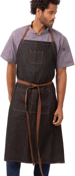 CHEF WORKS Urban Collection Memphis Bib Apron, Cotton Denim Large 40&#034; L x 39&#034; W