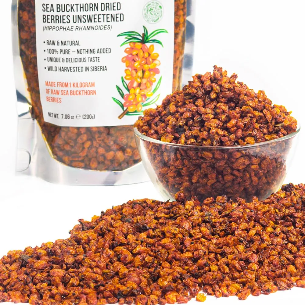 Siberian Sea Buckthorn Dried Berries 7.06 oz (200 g) Unsweetened 100% Raw Nat...