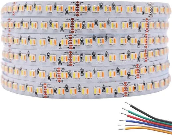 24VDC Highest Density 5-in-1 5050 RGBWW (RGB+Warm White+Daylight) 112LEDs/m Bright RGBCCT LED Strip 16.4FT Dimmable Tape Lights for Bedroom Decor (16.4Ft IP20 Non-Waterproof)