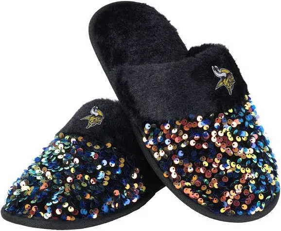 FOCO Women's NFL Team Logo Sequin Fashion Slippers