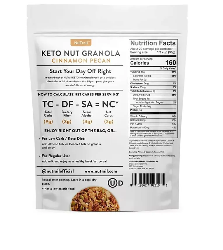 Low Karb Keto Nut Granola Healthy Breakfast Cereal