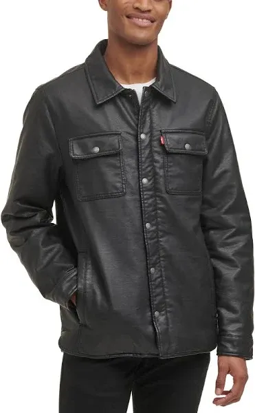 NWT Men’s Levi’s Black Faux Leather Jacket with Sherpa Lining size L