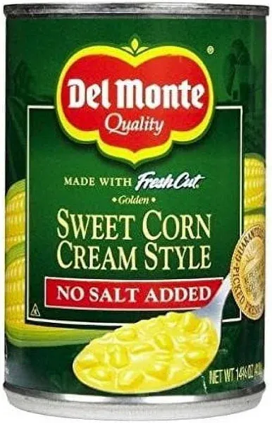 Del Monte Canned Golden Sweet Corn Cream Style No Salt Added 14.75-Ounce Pack of 12