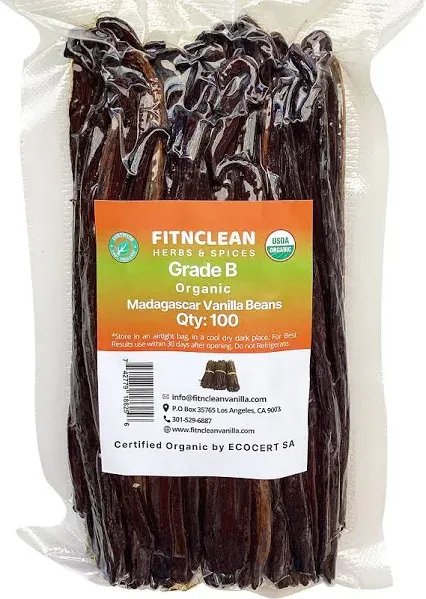 12 Organic Madagascar Vanilla Beans A. Certified Organic 6&#034;-7.5&#034; by FITNCLEAN...