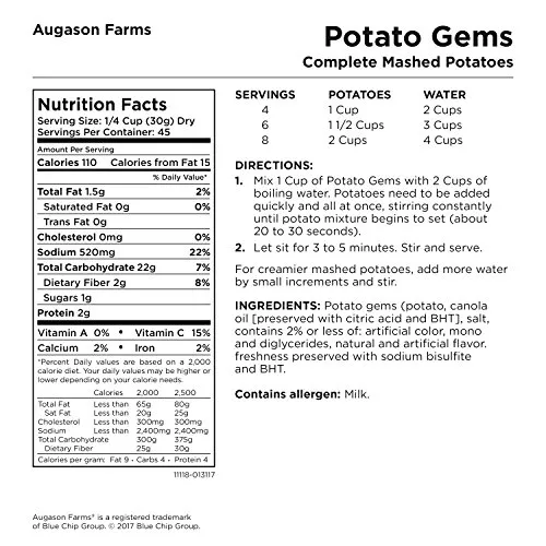 Augason Farms Potato Gems Complete Mashed Potatoes 3 lbs No. 10 Can