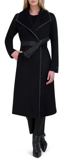 Tahari Womens Wool Blend Belted Wrap Coat