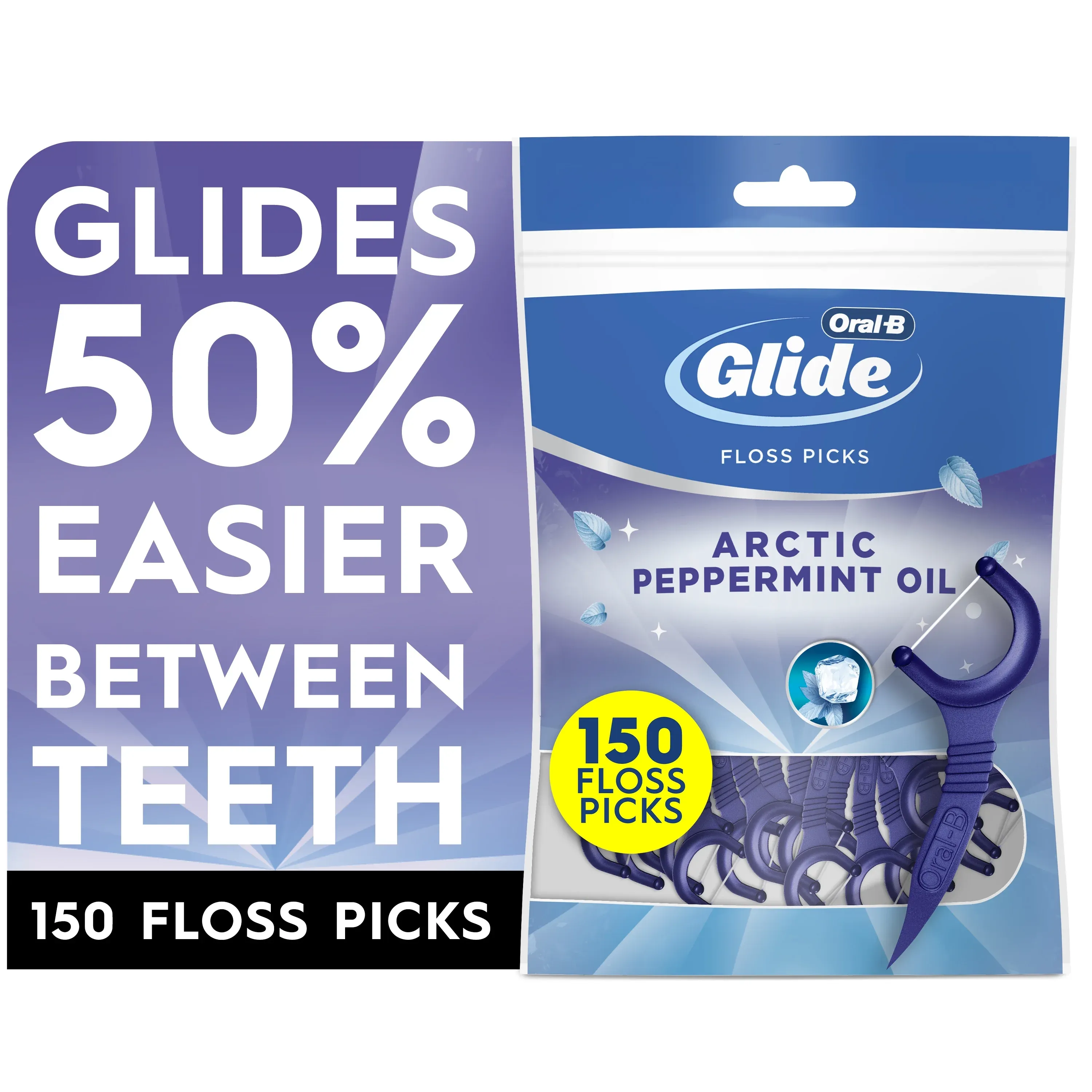 Oral-B Glide Peppermint Dental Floss Picks with Arctic Peppermint Oil Flavor - 150ct