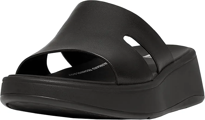 FitFlop Women's F-Mode Raw-Edge Leather Flatform H-bar Slides Wedge Sandal