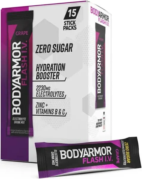 BODYARMOR Flash IV Rapid Rehydration Electrolyte Powder Mix, Grape, 6pk