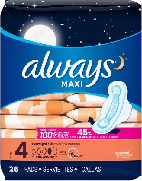 Always Maxi Overnight Pads with Wings