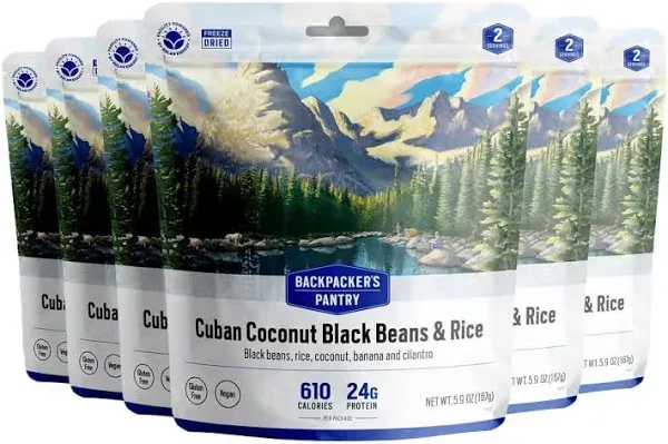 Backpacker's Pantry Cuban Coconut Rice & Black Beans - Freeze Dried Backpacking & Camping Food - Emergency Food - 24 Grams of Protein, Vegan, Gluten-Free - 6 Count