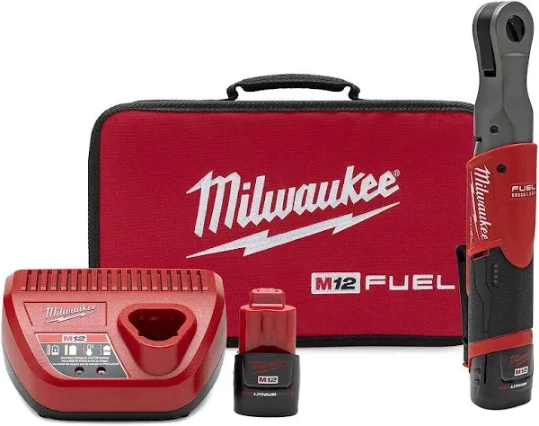 Milwaukee M12 FUEL 12V Lithium-Ion Brushless 3/8 in. Cordless Ratchet Kit with 2.0Ah Batteries