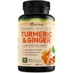 Turmeric and Ginger Supplement - Turmeric Curcumin Pills - with Apple Cider Vinegar & Bioperine Black Pepper - 95% Curcuminoids -120 Capsules