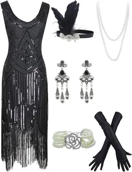 1920s Gatsby Sequin Fringed Paisley Flapper Dress