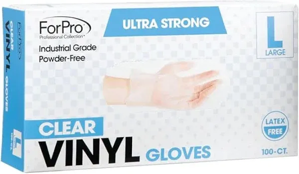 ForPro Disposable Vinyl Gloves, Clear, Industrial Grade, Powder-Free, Latex-Free, Non-Sterile, Food Safe, 2.75 Mil. Palm, 3.9 Mil. Fingers, X-Large, 100-Count (Pack of 3)