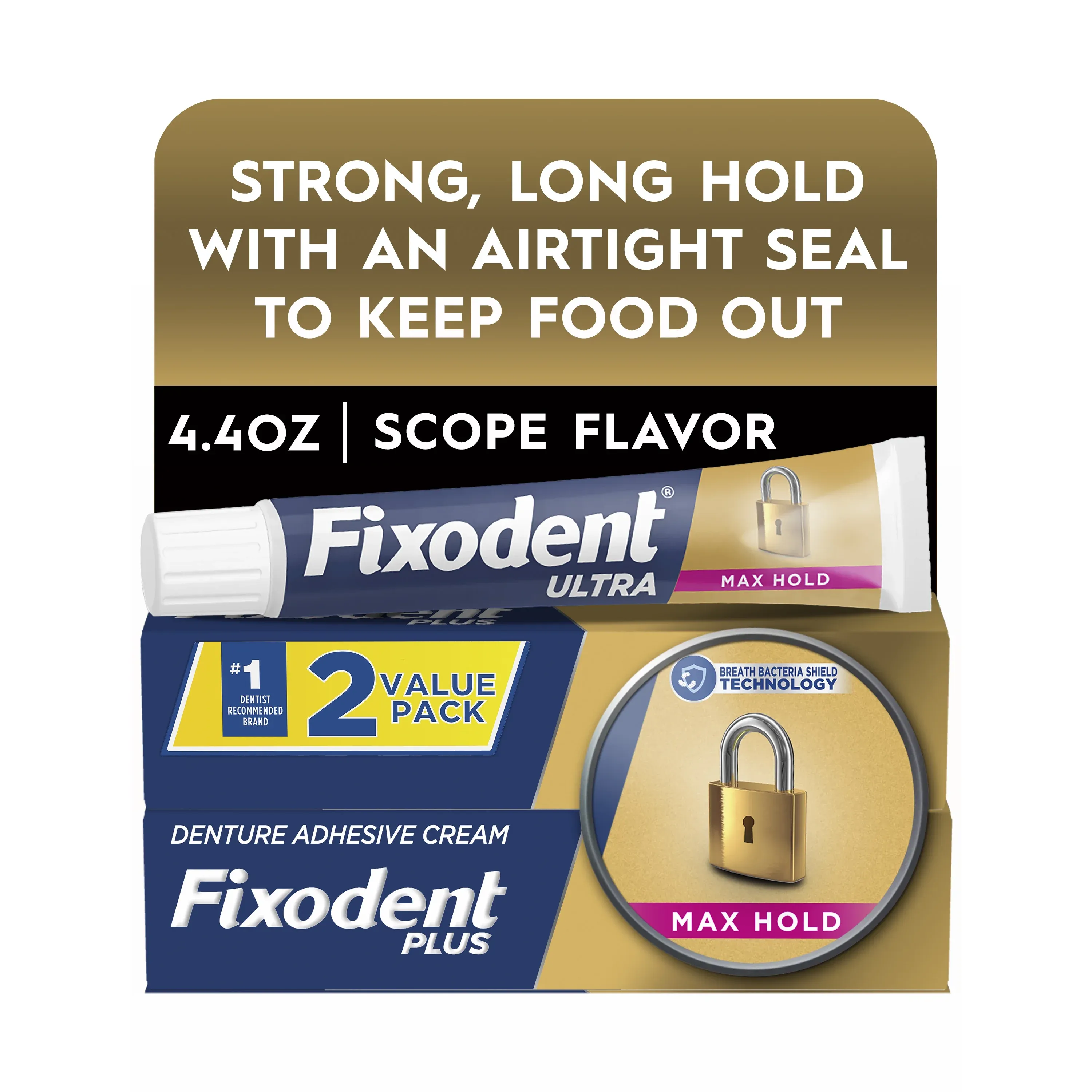 Fixodent Ultra Max Hold Secure Denture Adhesive 2.2oz, Twin Pack