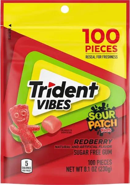 Trident Vibes Sour Patch Kids Redberry Sugar Free Gum