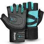 ihuan Ventilated Weight Lifting Gym Workout Gloves with Wrist Wrap Support for Men & Women, Full Palm Protection, for Weightlift