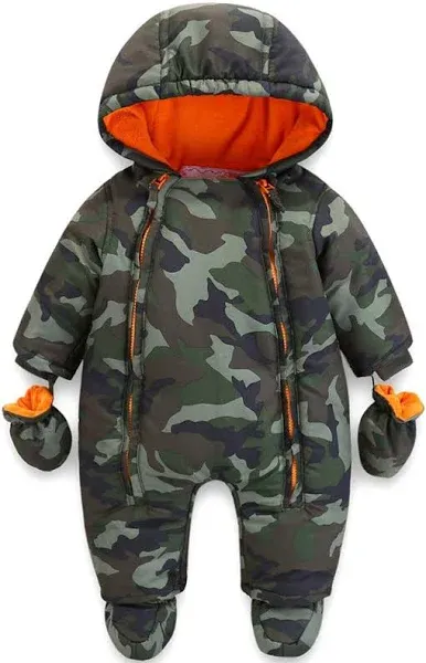 JiAmy Baby Boys Winter Hooded Rompers Snowsuit with Gloves Booties 12-18 Months