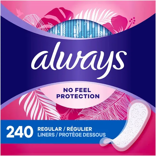 Always Thin No Feel Protection Daily Liners Regular Absorbency Unscented, Breathable Layer Helps Keep You Dry, 20 Count