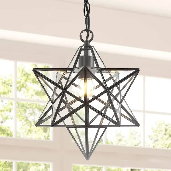 JONATHAN Y JYL9035C Stella 12" Moravian Star Metal/Mercury Glass LED Flush Mount Glam Dimmable for Kitchen Hallway Bathroom Stairwell, Oil Rubbed Bronze/Clear