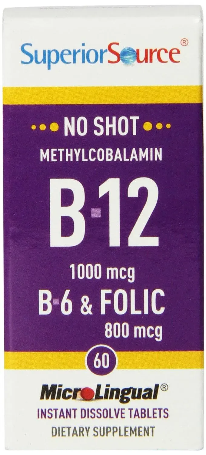 Methylcobalamin B-12 1000 mcg, B-6 &amp; Folic Acid - 60 MicroLingual Tablets - Superior Source