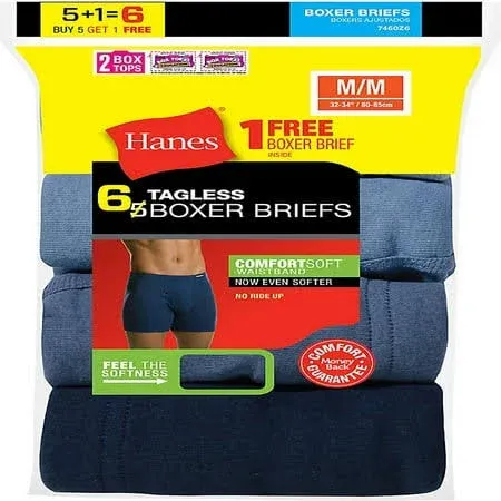 NWT Hanes Men&#039;s Tagless Boxer Briefs Blue 6 pack Size XL