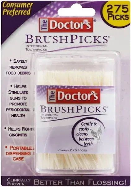 The Doctor's BrushPicks Interdental Toothpicks, Helps Fight Gingivitis, 275 Count (Pack of 12), White