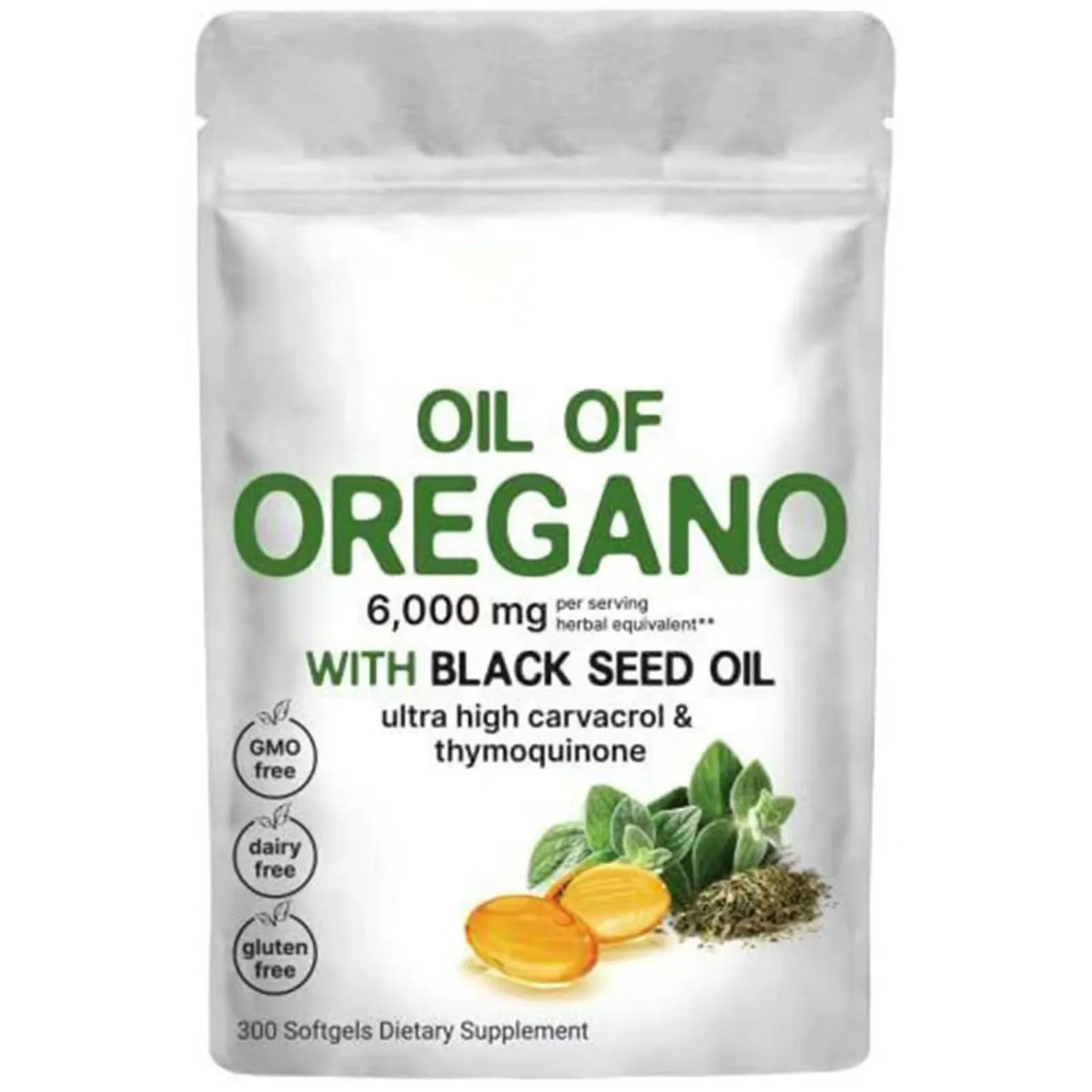 Oil of Oregano Softgels, 300 Oregano Oil Supplement Capsules Softgels, 2 in 1 Formulated with Black Seed Oil 200mg, Non-GMO & Immune Support, Oregano Oil Supplement Capsules