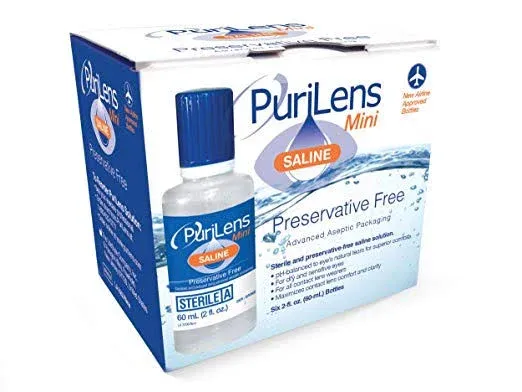 Mini Preservative Free Saline Six (60-mL) Bottles, Clear, 2 Fl Oz (Pack of 6)