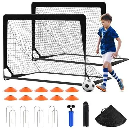 VAVOSPORT Kids Soccer Goals for Backyard Set 2 of 4' x 3' Portable Soccer Goal Training Equipment