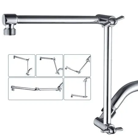 BRIGHT SHOWERS Brass Shower Arm Extender for Rain and Handheld Shower Head, 14 Inch Universal Shower Head Extension Arm, Adjustable Height & Angle, Chrome