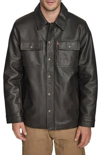 Levi's Men's Buffed Cow Faux Leather Hooded Trucker Jacket