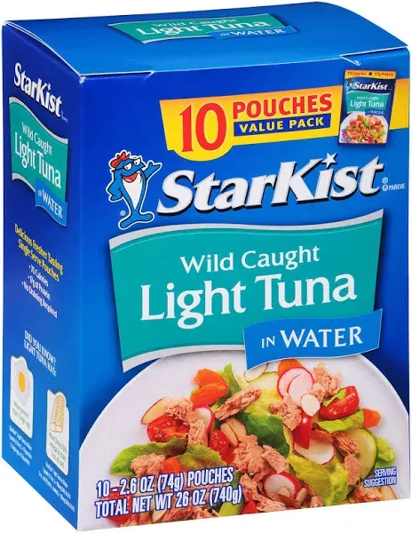 Starkist Tuna in Water, Light, Value Pack - 10 pack, 2.6 oz pouches