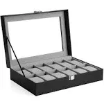 SONGMICS 12 Slots Watch Box with Glass Lid, Black + Gray