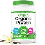 Orgain Organic Vegan 21g Protein Powder, Plant Based, Vanilla Bean 1.02lb fiber