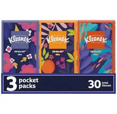 Kleenex Go Pack Facial Tissues - 3 pack, 10 sheets each