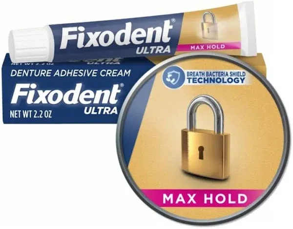 2 x 62 g, Fixodent Ultra Max Hold Secure Denture Adhesive Cream, Exp:2025/12