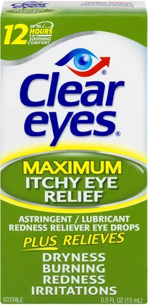 Clear Eyes Maximum Itchy Eye Relief Lubricant Eye Drops, 0.5 Oz