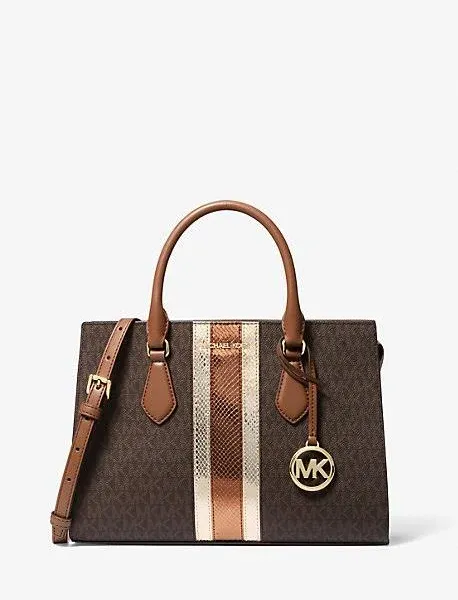 Michael Kors Sheila Medium Signature Logo Metallic Satchel