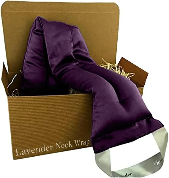 Victoria's Lavender Luxury Microwavable Aromatherapy Lavender Neck Wrap Provides Stress and Neck Pain Relief with Organic Lavender Buds and Flax Seed, Extra Long, Excellent Gift for Relaxation