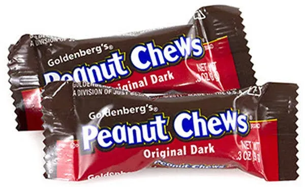 GOLDENBERG'S PEANUT CHEWS ORIGINAL DARK Candy Bars 1 lb – Bulk Bag, Peanut & Chocolate Flavor, Bite Size Candies, Individually Wrapped (46 Pieces)