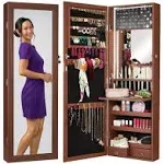 LED Mirror Jewelry Cabinet, Lockable Wall or Door Mounted Jewelry Armoire Organi