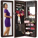 LED Mirror Jewelry Cabinet, Lockable Wall or Door Mounted Jewelry Armoire Organi