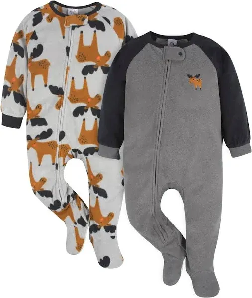 Gerber Toddler & Toddler Neutral Microfleece Blanket Sleeper Pajamas 2-Pack