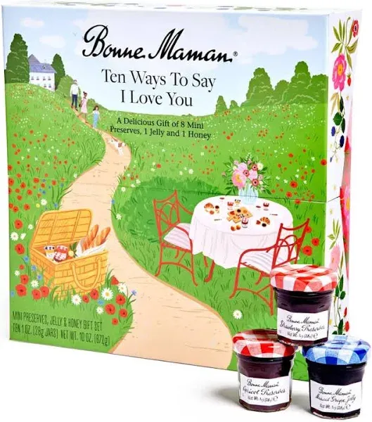 Bonne Maman &#034;Ten Ways to Say I Love You&#034;, 9 Mini Fruit Spreads and 1 Honey 