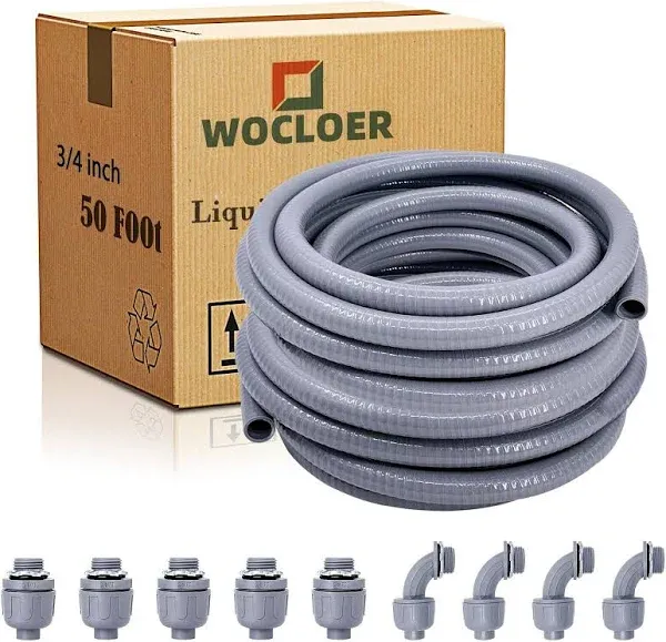 3/4inch 50 Foot Liquid-Tight Conduit Kit, Flexible Non 50Ft, Gray 